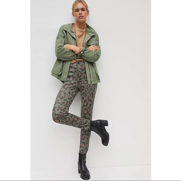 NEW Anthropologie Maeve Leopard Animal Faux Sueded Slim Pants Leggings Size 4 - Picture 1 of 4